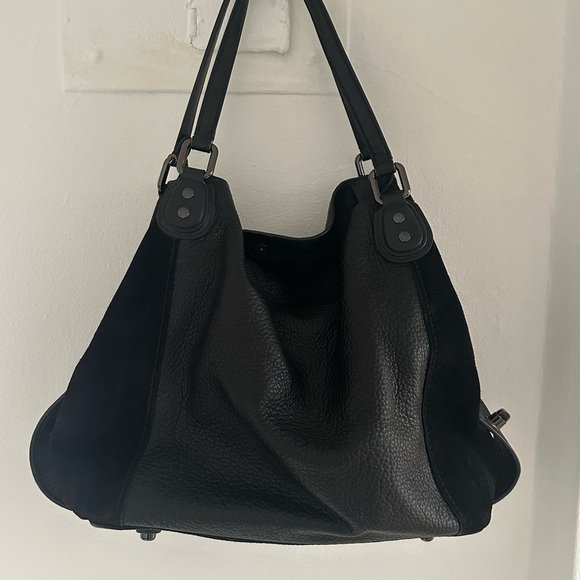 Coach - Edie Shoulder Bag (Black Leather & Suede) - Picture 1 of 13